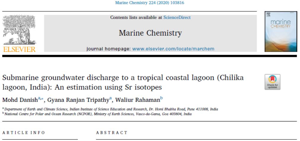 SGD flux for a tropical lagoon system using Sr isotopes